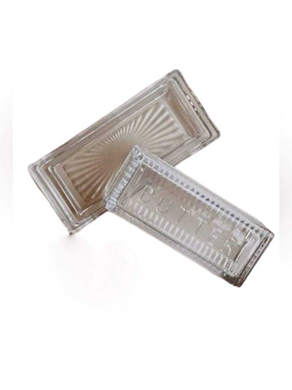 Vintage Style Embossed Clear Glass Butter Dish Farmhouse Kitchen Decor like new